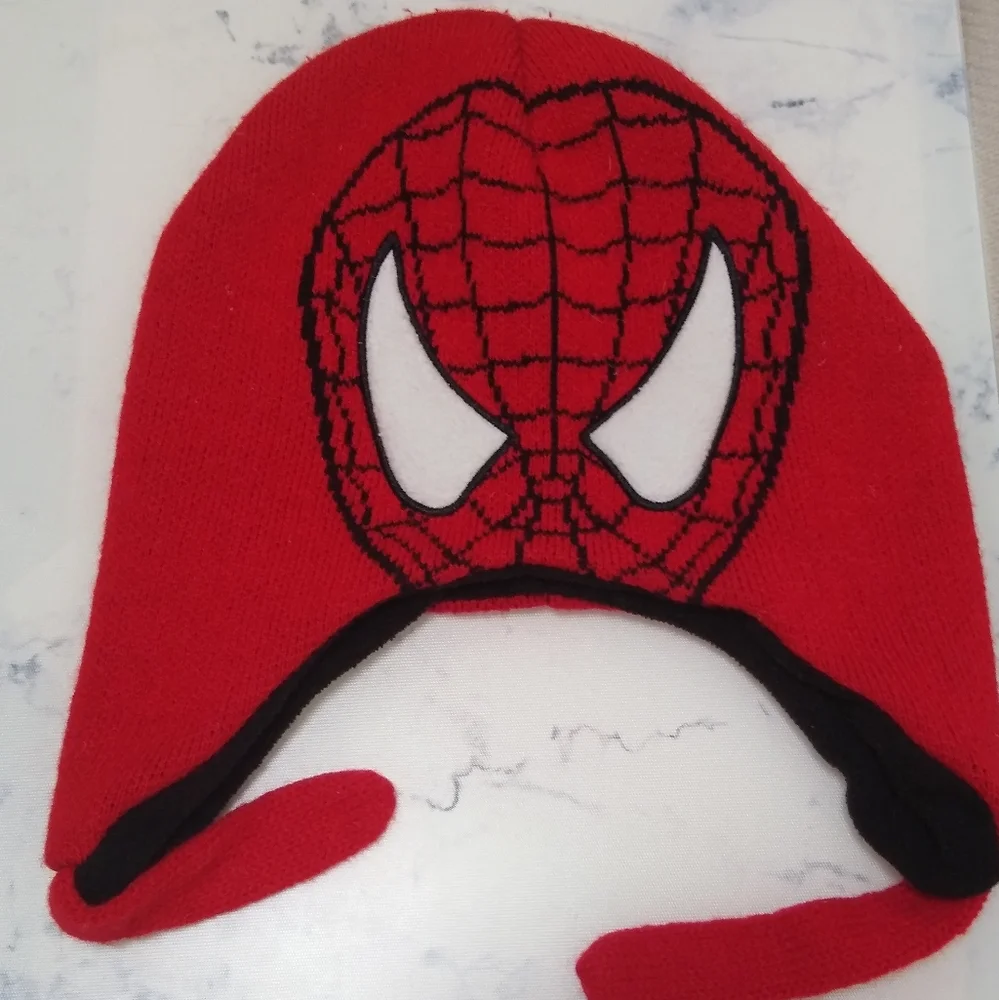 Marvel Spiderman Red Black Beanie Knit Kids Winter Hat
